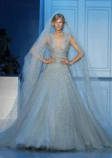 Свадебное платье голубое от Эли Сааб