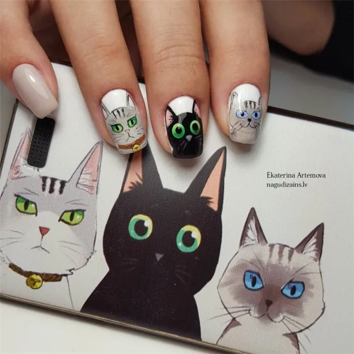 Дизайн ногтей с кошками и котятами