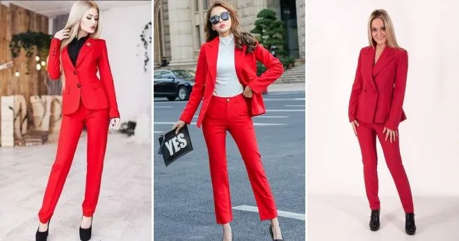 Красный женский костюм с брюками