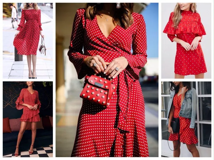 красное платье в горошек
