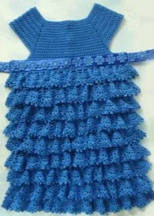 Нарядное синее платье с оборками для девочки 4-5 лет