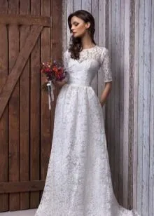 Свадебное кружевное платье закрытое