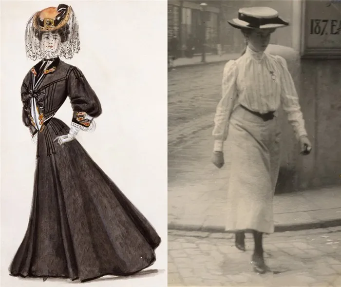 Платье 1905 года, слева миф, справа реальность