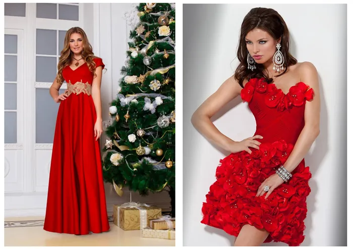 девушки в красных новогодних платьях