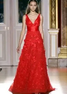 Кружевное красное свадебное платье