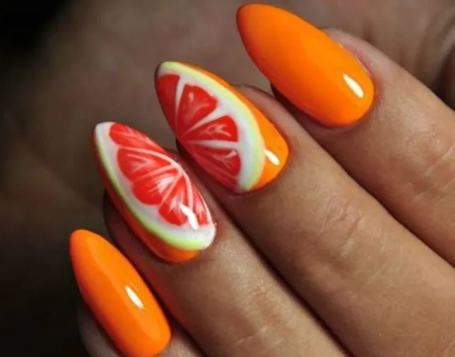 Маникюр с апельсином на ногтях 2022. Дизайн и фото - 