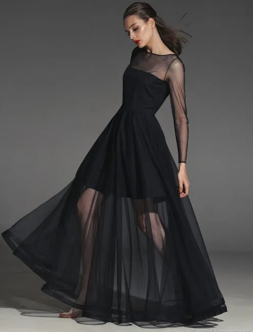 Платье с сеткой сверху черное, розовое, белое, бежевое (25+ фото)