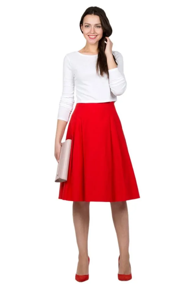 Красная юбка с чем носить: а силуэт под белую кофту